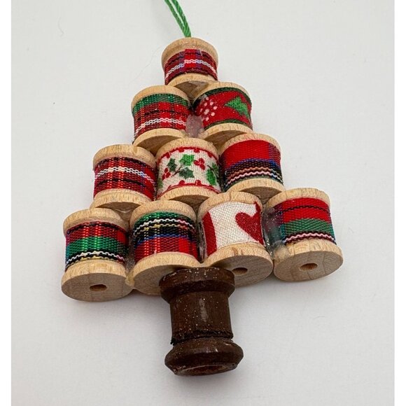 Vintage Sewing Spools Christmas Tree Ornament Holiday Ribbon Design Handmade - Picture 5 of 6